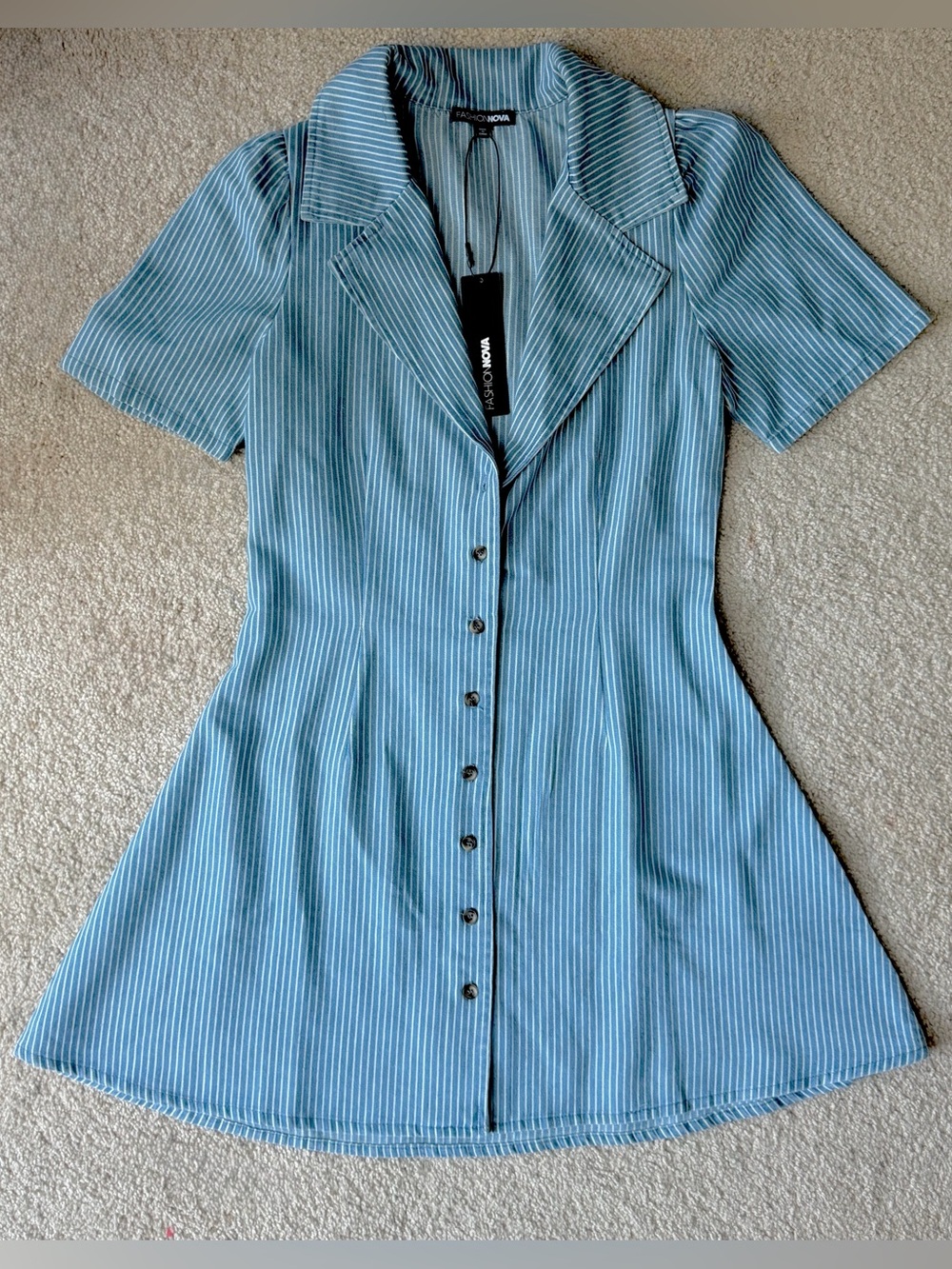 NWT Fashion Nova Nora Short Sleeve Denim Mini Dress | XS